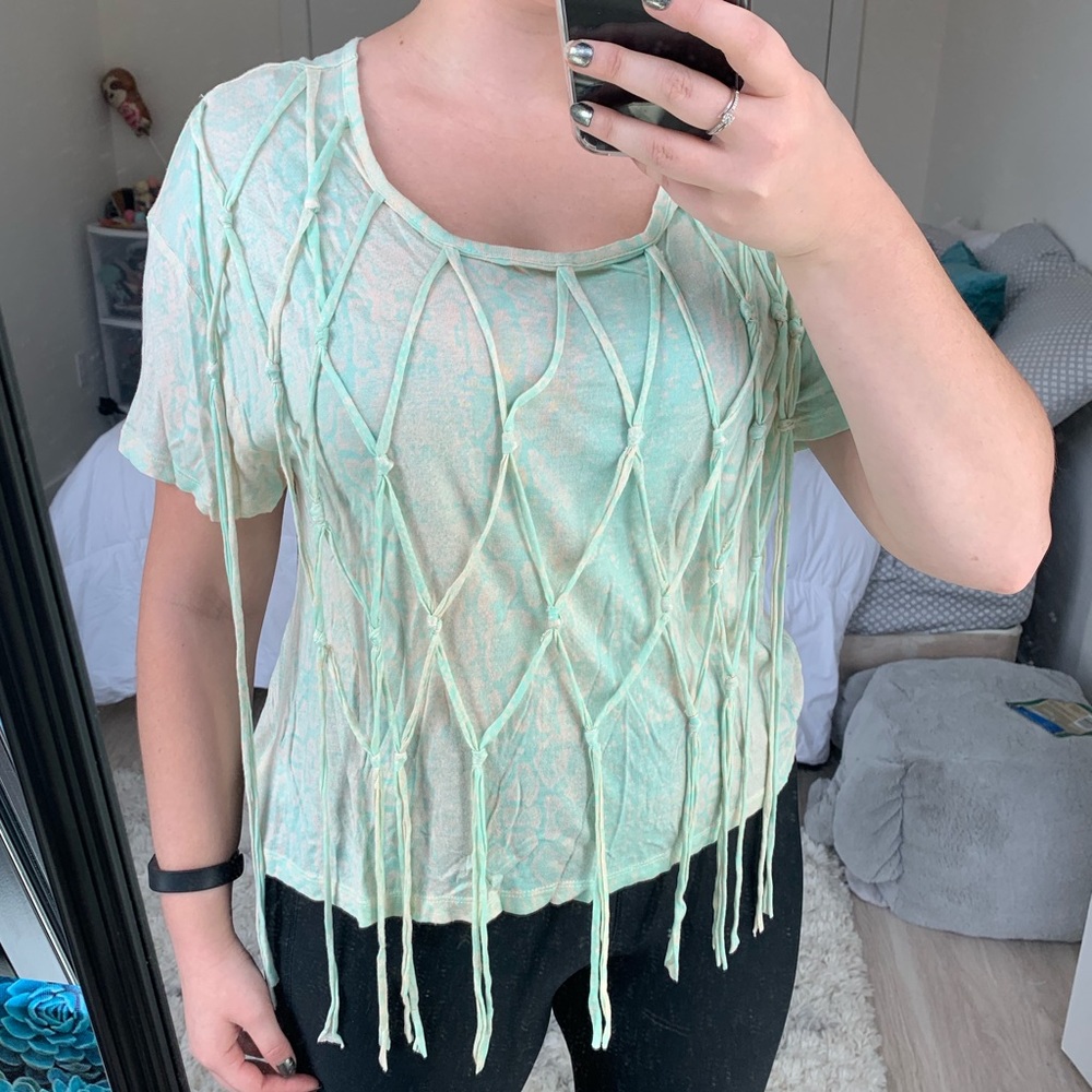 Fringe Knot Snakeskin Print T Shirt